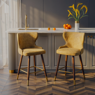 Sunvega Mid-Century Modern Faux Leather Tufted Counter Stool Set with Nailhead Trim