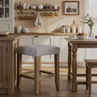 Sunvega Oak Finish Wooden Frame Counter Height Stools with Gray Synthetic Leather Seat