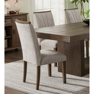 Sunvega Contemporary Brown Wood Frame Dining Chairs with Gray Textured Fabric Upholstery