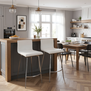 Sunvega Mason Swivel Counter Stool with Tufted Faux Leather Seat and Walnut Wood Back