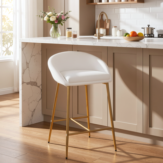 Sunvega Matisse Glam Gold Metal Frame White Faux Leather Counter Stool Set of 2