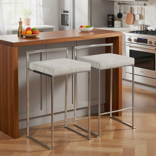 Sunvega Contemporary Stackable Counter Stool with Light Grey Cowboy Fabric Cushion Set of 2