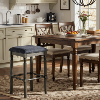 Sunvega Rustic Chic Upholstered Swivel Counter Height Stool Set of 2