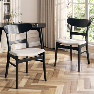 Sunvega Mid-Century Modern Upholstered Dining Chairs with Rubberwood Legs Set of 2