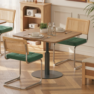 Sunvega Modern Mid Century Rattan Dining Chairs Set of 2 with Faux Leather Seat