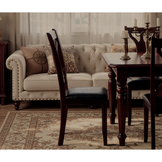 Sunvega Black PU Leather Dining Chair with Espresso Finish Wooden Legs and XX Backrest