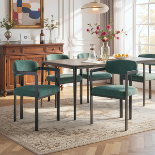 Sunvega Modern Mid-Century Upholstered Boucle Dining Chairs Set of 2 with Black Metal Legs