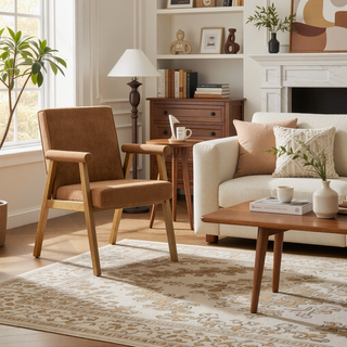 Sunvega Chenille & Oak Side Chair with Padded Seat and Back Cushion Set of 2