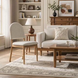 Sunvega Natural Finish Dining Chairs Set of 2 with Beige Fabric Upholstered Seat