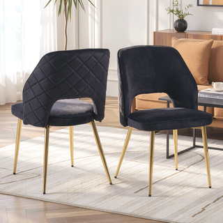Sunvega Modern Gray Velvet Dining Chairs with Hollow Back and Gold Metal Legs Set of 4