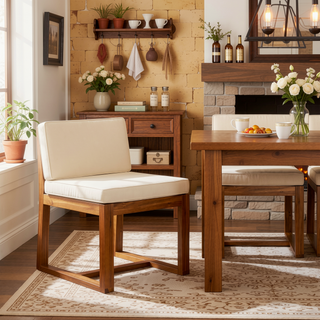 Sunvega Set of 2 Acacia Wood Armchairs with Beige Cushion for Patio Dining