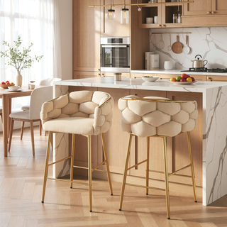 Sunvega Beige Velvet Counter Stools Set of 2 with Soft Cushion and Footrest