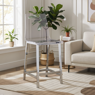 Sunvega Modern Chrome Bar Stools with Backrest and Footrest Set of 2