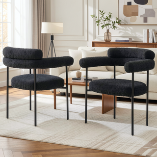 Sunvega Modern Boucle Fabric Upholstered Dining Chair Set with Black Metal Legs