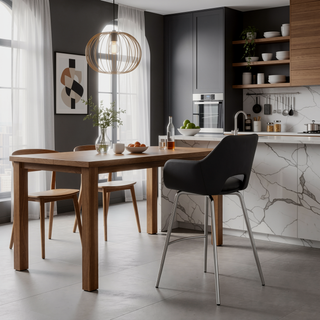 Sunvega Gray Faux Leather Swivel Bar Stool with Brushed Stainless Steel Base