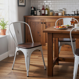 Sunvega Industrial Farmhouse Stackable Bamboo Dining Chair Set of 2
