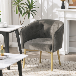 Sunvega Modern Glam Dining Arm Chair with Velvet Upholstery and Button Tufted Back