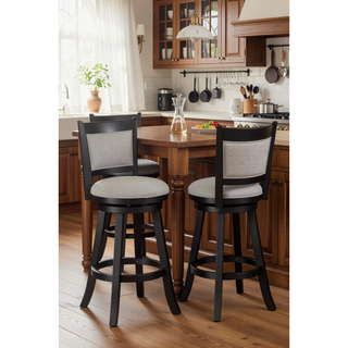 Sunvega Contemporary Black Frame Fabric Upholstery Swivel Pub Stools with Footrest