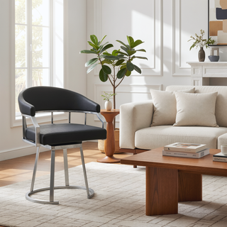 Sunvega Swivel Modern Slate Gray Faux Leather Barstool with Brushed Stainless Steel Base