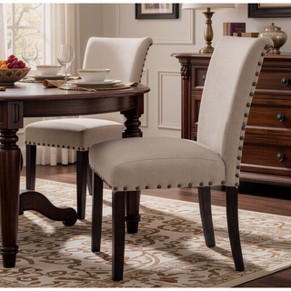 Sunvega Linen Upholstered Parson Armless Side Chair with Nailhead Trim