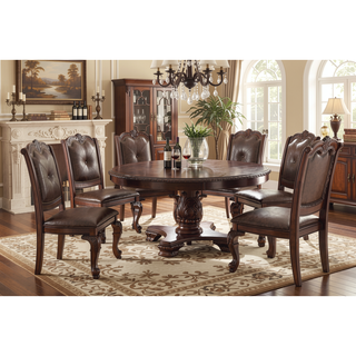 Sunvega Traditional Espresso Brown Dining Chairs with Carved Details and Upholstered Seat