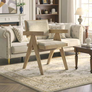 Sunvega Farmhouse Style Light Oak Wood Frame Upholstered Armchair Set for Dining Room