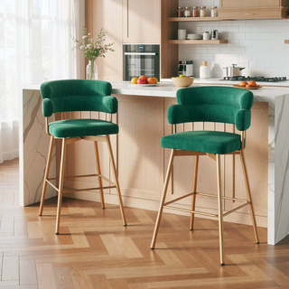 Sunvega 180 Swivel Upholstered Bar Stools with Backs and Metal Legs for Kitchen Island