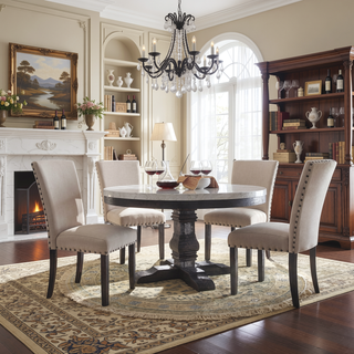 Sunvega Beige and Salvage Dark Oak Upholstery Side Chair with Nailhead Trim