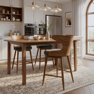 Sunvega Mid-Century Upholstered Rubberwood Bar Stools Set of Two
