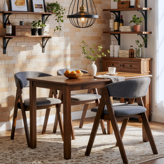 Sunvega Modern Walnut Finish Wooden Frame Dining Chairs with Gray Fabric Upholstery