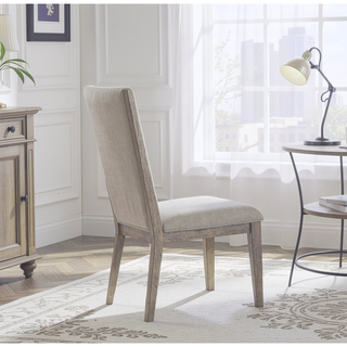 Sunvega Fabric Upholstered Side Chair with Wooden Backrest and Gray Oak Finish