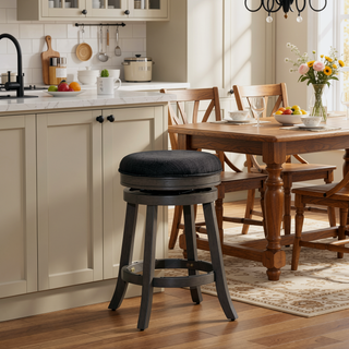 Sunvega 24 Inch Counter Stool with Beige Fabric Seat and Cherry Finish