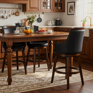 Sunvega Dark Brown Faux Leather Upholstered Swivel Pub Height Chairs Set of 2