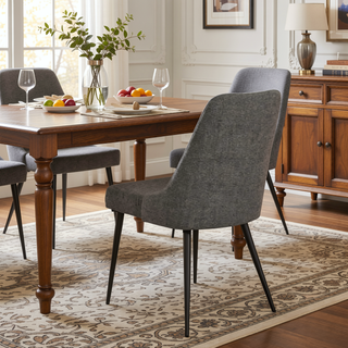 Sunvega Grey Textured Fabric Wingback Side Chair with Gunmetal Legs Set of 2