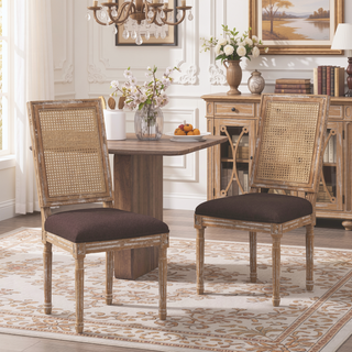 Sunvega French Country Dining Chairs with Upholstered Seats and Weathered Finish