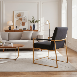 Sunvega Fuji High Back Dining Chair with Upholstered Seat and Gold Steel Frame