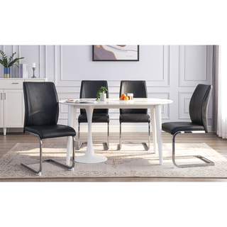 Sunvega PU Dining Chairs with Arched Metal Silver Legs and Crazy Horse Texture in Dark Gray