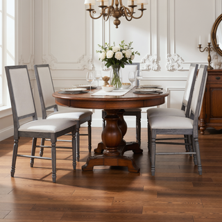 Sunvega Cream and Weathered Grey Farmhouse Style Open Back Side Chairs Set of 2