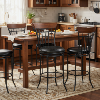 Sunvega Black Metal Frame Swivel Counter Height Chair with Brown Faux Leather Upholstery