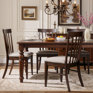 Sunvega Dark Walnut Wood Dining Side Chairs with Wheat Upholstery Set of 2