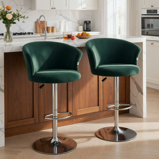 Sunvega Adjustable Swivel Bar Stools Set of 2 with Velvet Upholstered Seat and Footrest