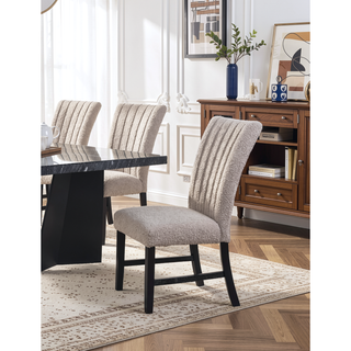 Sunvega Light Gray Flannelette Dining Chairs with Nailhead Trim and Black Wood Legs