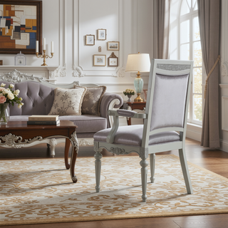 Sunvega Plush Grey Upholstered Arm Chairs with Sparkling Rhinestones and Platinum Finish