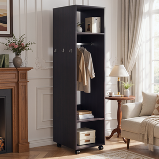 Sunvega White Armoire with Three Shelves Full-Length Mirror and Four Wheels