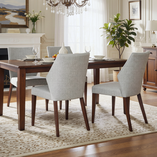 Sunvega Light Grey Polyester Blend Upholstered Fabric Dining Chair Set of 2