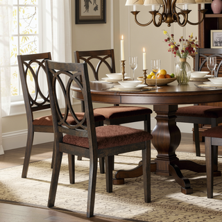 Sunvega Classic Transitional Style Espresso Finish Wood Frame Brown Seat Upholstery Dining Chairs
