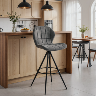 Sunvega Swivel Bar Stool with Charcoal Fabric and Black Finish for Modern Seating