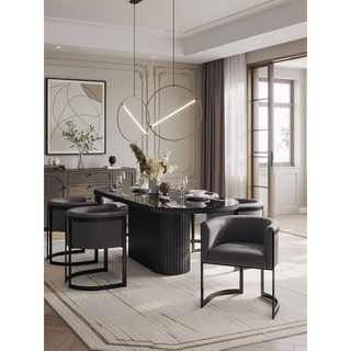 Sunvega Modern Upholstered Faux Leather Dining Chair with Geometric Metal Frame