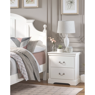 Sunvega Traditional White Wooden Nightstand with 2 Dovetail Drawers and Satin Nickel Handles