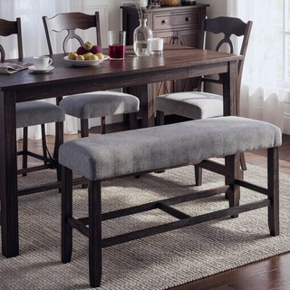 Sunvega Grey Upholstered Counter Height Bench with Weathered Espresso Wooden Frame